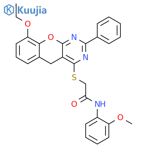 2-({9-ethoxy-2-phenyl-5H-chromeno2,3-dpyrimidin-4-yl}sulfanyl)-N-(2-methoxyphenyl)acetamide structure