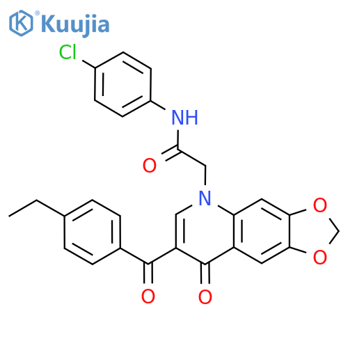 N-(4-chlorophenyl)-2-7-(4-ethylbenzoyl)-8-oxo-2H,5H,8H-1,3dioxolo4,5-gquinolin-5-ylacetamide structure