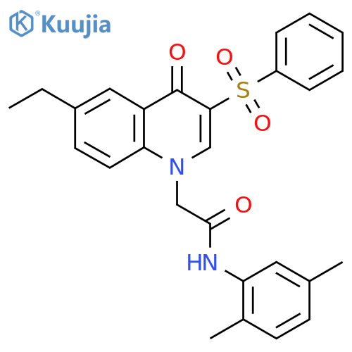 2-3-(benzenesulfonyl)-6-ethyl-4-oxo-1,4-dihydroquinolin-1-yl-N-(2,5-dimethylphenyl)acetamide structure