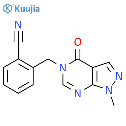 2-({1-methyl-4-oxo-1H,4H,5H-pyrazolo3,4-dpyrimidin-5-yl}methyl)benzonitrile structure