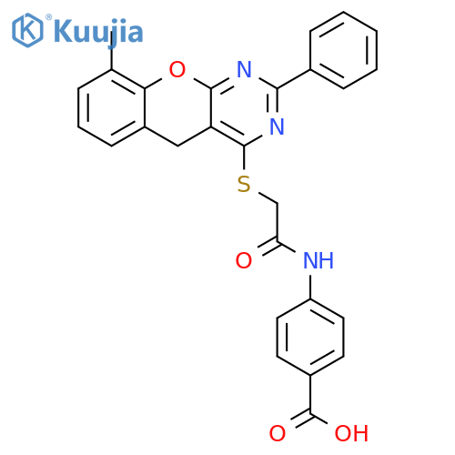 Benzoic acid, 4-[[2-[(9-methyl-2-phenyl-5H-[1]benzopyrano[2,3-d]pyrimidin-4-yl)thio]acetyl]amino]- structure