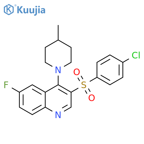 3-(4-chlorobenzenesulfonyl)-6-fluoro-4-(4-methylpiperidin-1-yl)quinoline structure