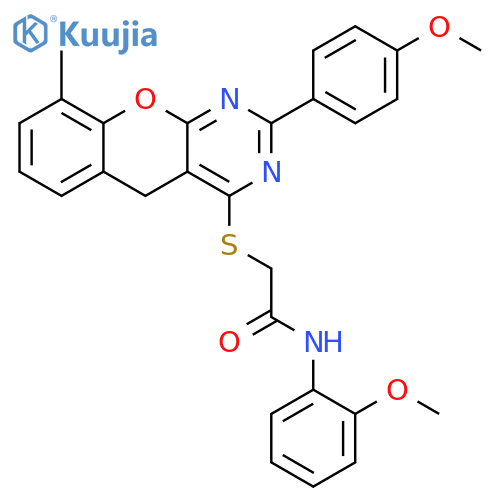 N-(2-methoxyphenyl)-2-{2-(4-methoxyphenyl)-9-methyl-5H-chromeno2,3-dpyrimidin-4-ylsulfanyl}acetamide structure
