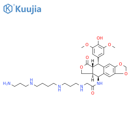 Acetamide, 2-​[[3-​[[4-​[(3-​aminopropyl)​amino]​butyl]​amino]​propyl]​amino]​-​N-​[(5S,​5aS,​8aR,​9R)​-​5,​5a,​6,​8,​8a,​9-​hexahydro-​9-​(4-​hydroxy-​3,​5-​dimethoxyphenyl)​-​8-​oxofuro[3',​4':6,​7]​naphtho[2,​3-​d]​-​1,​3-​dioxol-​5-​yl]​- structure