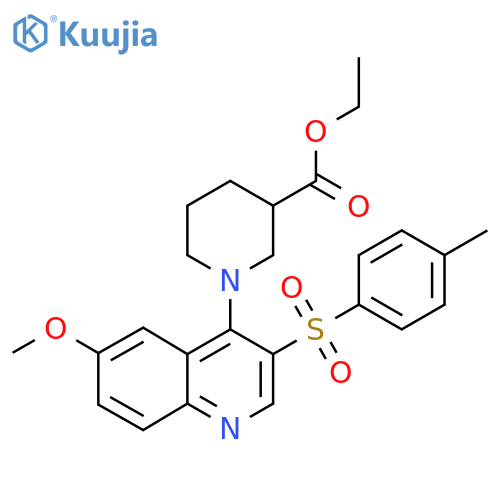 ethyl 1-6-methoxy-3-(4-methylbenzenesulfonyl)quinolin-4-ylpiperidine-3-carboxylate structure