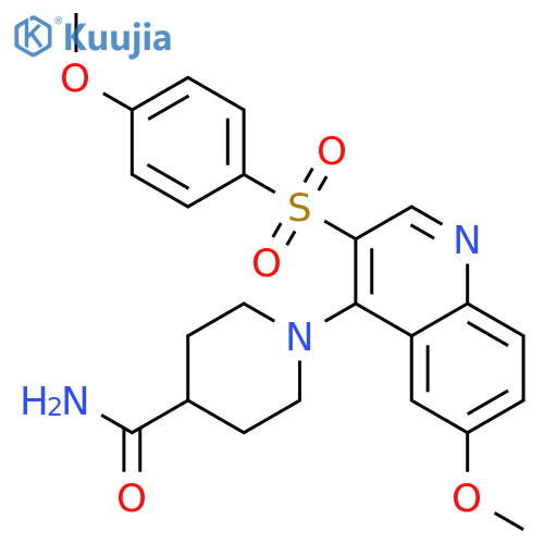 1-6-methoxy-3-(4-methoxybenzenesulfonyl)quinolin-4-ylpiperidine-4-carboxamide structure