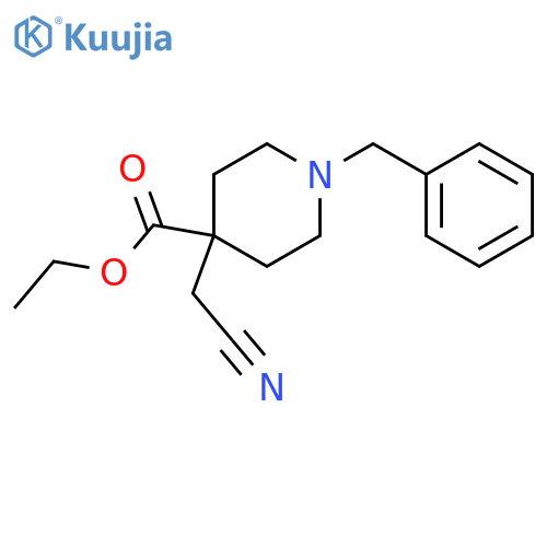 ethyl 1-benzyl-4-(cyanomethyl)piperidine-4-carboxylate structure