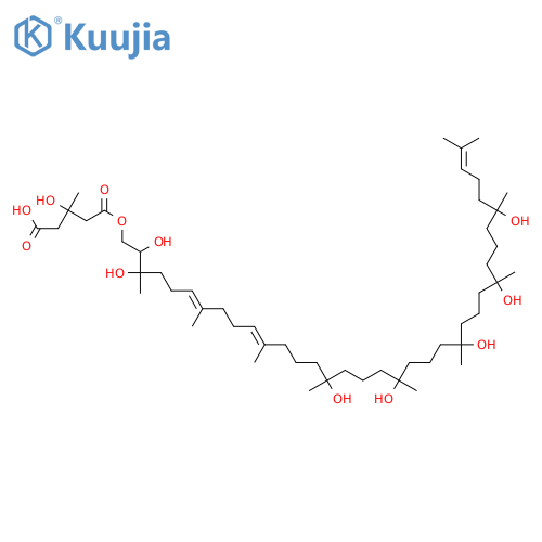 3-Hydroxy-3-methylglutaric acid hydrogen 1-(2,3,15,19,23,27,31-heptahydroxy-3,7,11,15,19,23,27,31,35-nonamethyl-6,10,34-hexatriacontatrien-1-yl) ester structure