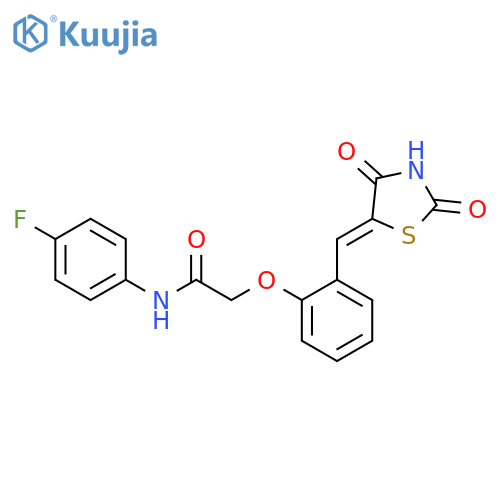 2-(2-{(5Z)-2,4-dioxo-1,3-thiazolidin-5-ylidenemethyl}phenoxy)-N-(4-fluorophenyl)acetamide structure