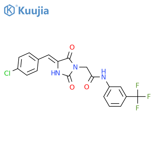 2-(4Z)-4-(4-chlorophenyl)methylidene-2,5-dioxoimidazolidin-1-yl-N-3-(trifluoromethyl)phenylacetamide structure