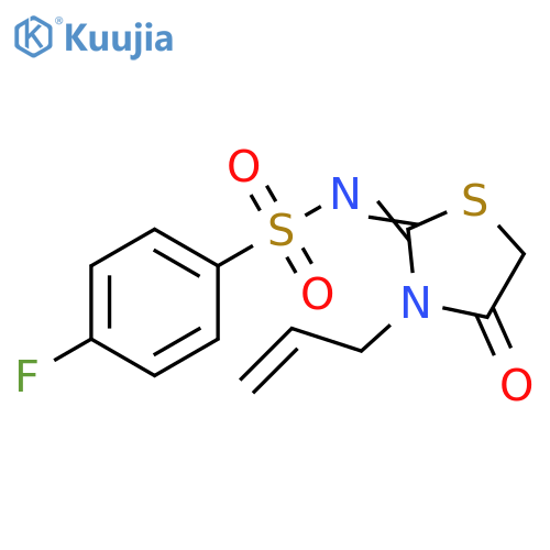 4-fluoro-N-(2E)-4-oxo-3-(prop-2-en-1-yl)-1,3-thiazolidin-2-ylidenebenzene-1-sulfonamide structure