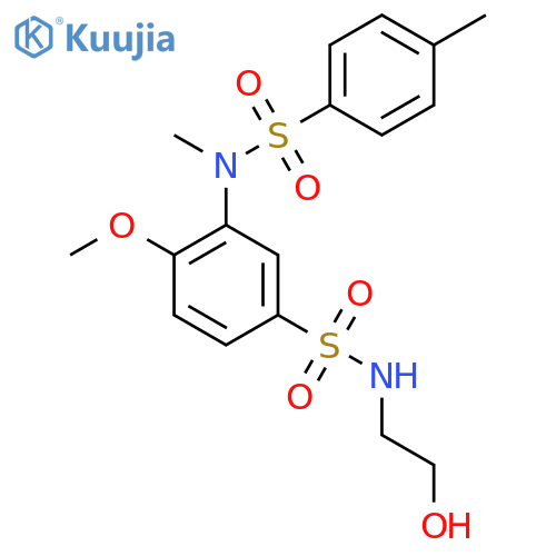 N-(2-hydroxyethyl)-4-methoxy-3-(N-methyl4-methylbenzenesulfonamido)benzene-1-sulfonamide structure