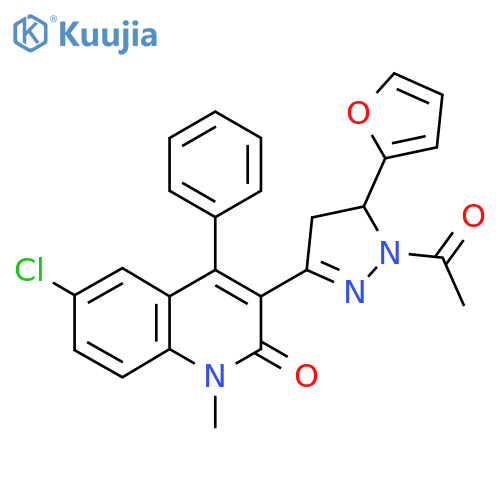 3-1-acetyl-5-(furan-2-yl)-4,5-dihydro-1H-pyrazol-3-yl-6-chloro-1-methyl-4-phenyl-1,2-dihydroquinolin-2-one structure