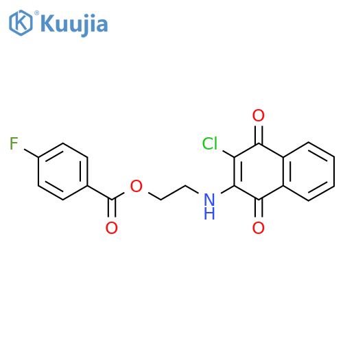 2-(3-chloro-1,4-dioxo-1,4-dihydronaphthalen-2-yl)aminoethyl 4-fluorobenzoate structure
