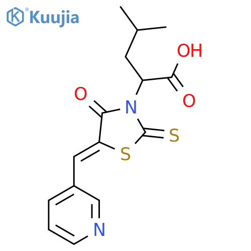 (Z)-4-methyl-2-(4-oxo-5-(pyridin-3-ylmethylene)-2-thioxothiazolidin-3-yl)pentanoic acid structure