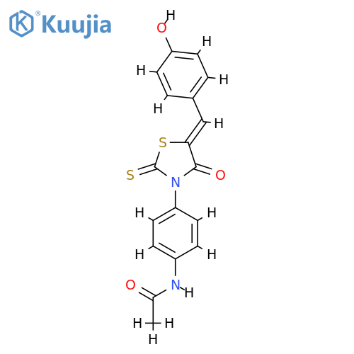 N-{4-(5Z)-5-(4-hydroxyphenyl)methylidene-4-oxo-2-sulfanylidene-1,3-thiazolidin-3-ylphenyl}acetamide structure