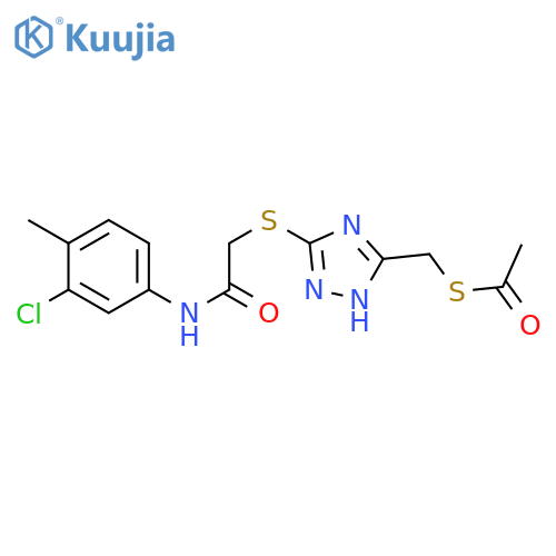 2-({3-(acetylsulfanyl)methyl-1H-1,2,4-triazol-5-yl}sulfanyl)-N-(3-chloro-4-methylphenyl)acetamide structure