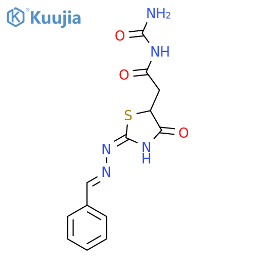 {2-(2E)-4-oxo-2-(E)-2-(phenylmethylidene)hydrazin-1-ylidene-1,3-thiazolidin-5-ylacetyl}urea structure
