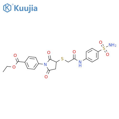 ethyl 4-2,5-dioxo-3-({(4-sulfamoylphenyl)carbamoylmethyl}sulfanyl)pyrrolidin-1-ylbenzoate structure