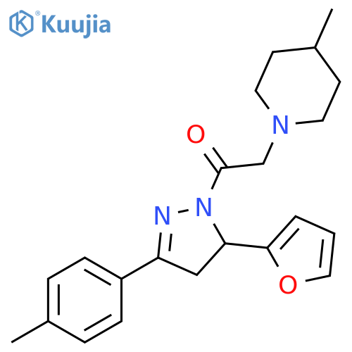 1-[3-(furan-2-yl)-5-(4-methylphenyl)-3,4-dihydropyrazol-2-yl]-2-(4-methylpiperidin-1-yl)ethanone structure