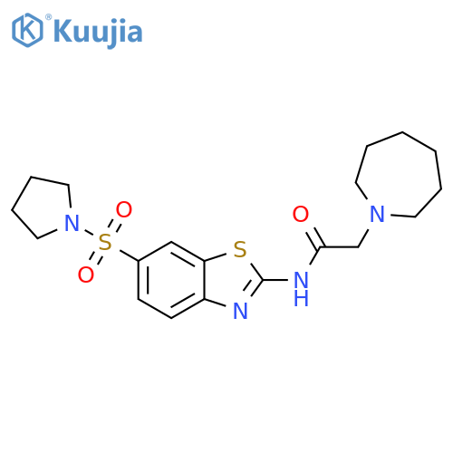 2-(azepan-1-yl)-N-6-(pyrrolidine-1-sulfonyl)-1,3-benzothiazol-2-ylacetamide structure