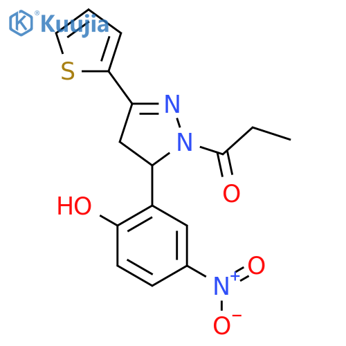 1-5-(2-hydroxy-5-nitrophenyl)-3-(thiophen-2-yl)-4,5-dihydro-1H-pyrazol-1-ylpropan-1-one structure
