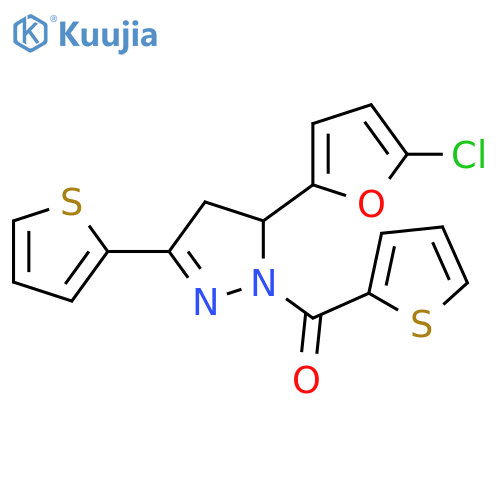 5-(5-chlorofuran-2-yl)-3-(thiophen-2-yl)-1-(thiophene-2-carbonyl)-4,5-dihydro-1H-pyrazole structure