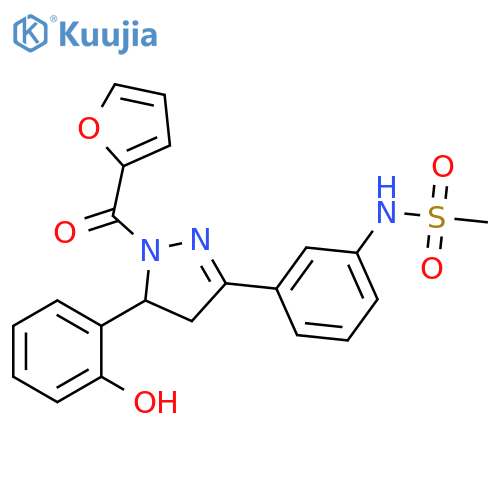 N-{3-1-(furan-2-carbonyl)-5-(2-hydroxyphenyl)-4,5-dihydro-1H-pyrazol-3-ylphenyl}methanesulfonamide structure