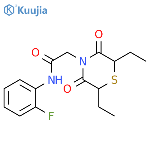 2-(2,6-diethyl-3,5-dioxothiomorpholin-4-yl)-N-(2-fluorophenyl)acetamide structure