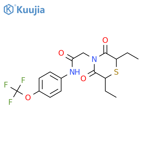 2-(2,6-diethyl-3,5-dioxothiomorpholin-4-yl)-N-4-(trifluoromethoxy)phenylacetamide structure