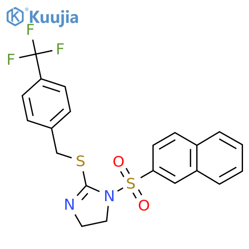 1-(naphthalene-2-sulfonyl)-2-({4-(trifluoromethyl)phenylmethyl}sulfanyl)-4,5-dihydro-1H-imidazole structure