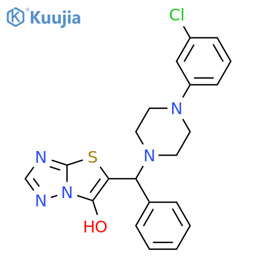 5-{4-(3-chlorophenyl)piperazin-1-yl(phenyl)methyl}-1,2,4triazolo3,2-b1,3thiazol-6-ol structure