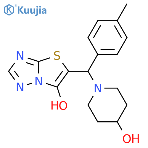 1-({6-hydroxy-1,2,4triazolo3,2-b1,3thiazol-5-yl}(4-methylphenyl)methyl)piperidin-4-ol structure