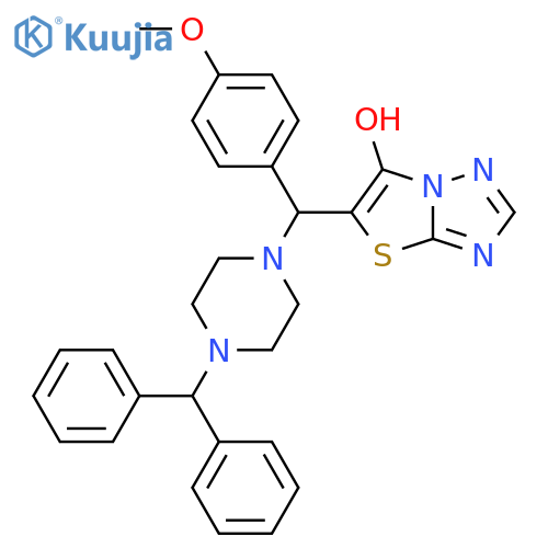 5-{4-(diphenylmethyl)piperazin-1-yl(4-methoxyphenyl)methyl}-1,2,4triazolo3,2-b1,3thiazol-6-ol structure