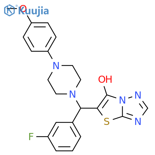 5-(3-fluorophenyl)4-(4-methoxyphenyl)piperazin-1-ylmethyl-1,2,4triazolo3,2-b1,3thiazol-6-ol structure