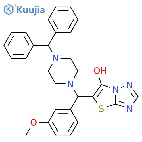 5-{4-(diphenylmethyl)piperazin-1-yl(3-methoxyphenyl)methyl}-1,2,4triazolo3,2-b1,3thiazol-6-ol structure