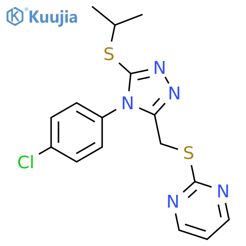 2-({4-(4-chlorophenyl)-5-(propan-2-ylsulfanyl)-4H-1,2,4-triazol-3-ylmethyl}sulfanyl)pyrimidine structure