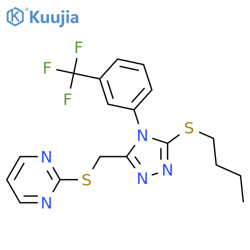 2-({5-(butylsulfanyl)-4-3-(trifluoromethyl)phenyl-4H-1,2,4-triazol-3-ylmethyl}sulfanyl)pyrimidine structure