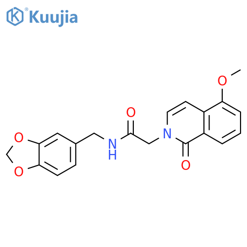 N-(2H-1,3-benzodioxol-5-yl)methyl-2-(5-methoxy-1-oxo-1,2-dihydroisoquinolin-2-yl)acetamide structure