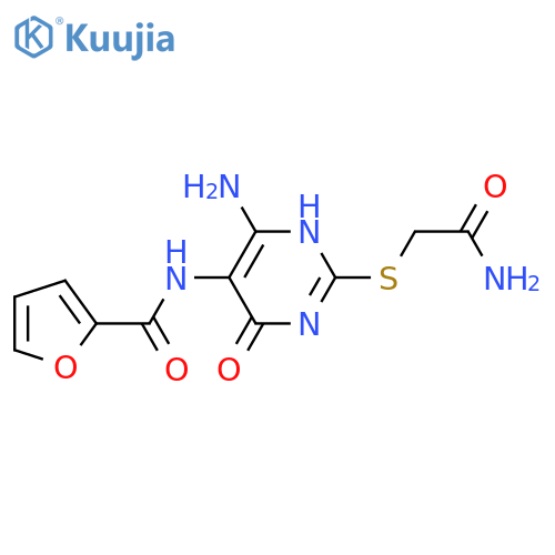 N-{4-amino-2-(carbamoylmethyl)sulfanyl-6-oxo-1,6-dihydropyrimidin-5-yl}furan-2-carboxamide structure