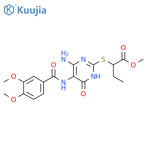 methyl 2-{4-amino-5-(3,4-dimethoxybenzamido)-6-oxo-1,6-dihydropyrimidin-2-ylsulfanyl}butanoate structure