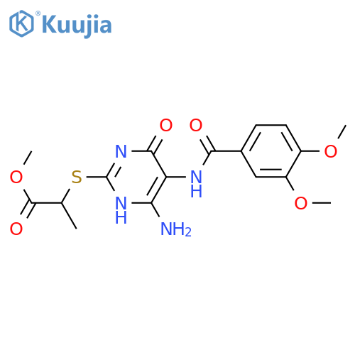 methyl 2-{4-amino-5-(3,4-dimethoxybenzamido)-6-oxo-1,6-dihydropyrimidin-2-ylsulfanyl}propanoate structure