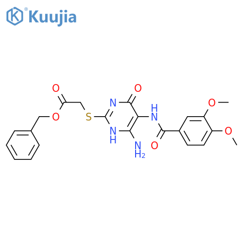 benzyl 2-{4-amino-5-(3,4-dimethoxybenzamido)-6-oxo-1,6-dihydropyrimidin-2-ylsulfanyl}acetate structure