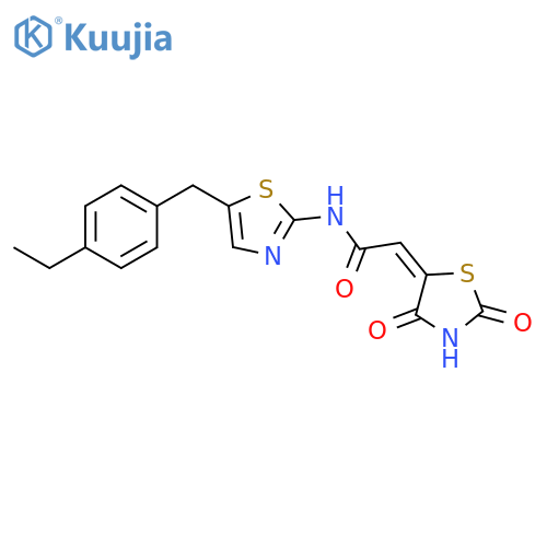 2-(5Z)-2,4-dioxo-1,3-thiazolidin-5-ylidene-N-{5-(4-ethylphenyl)methyl-1,3-thiazol-2-yl}acetamide structure