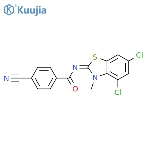 4-cyano-N-(2Z)-4,6-dichloro-3-methyl-2,3-dihydro-1,3-benzothiazol-2-ylidenebenzamide structure