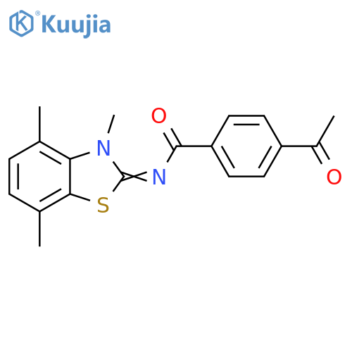 4-acetyl-N-(2Z)-3,4,7-trimethyl-2,3-dihydro-1,3-benzothiazol-2-ylidenebenzamide structure