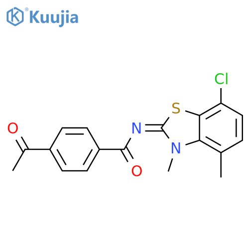 4-acetyl-N-(2Z)-7-chloro-3,4-dimethyl-2,3-dihydro-1,3-benzothiazol-2-ylidenebenzamide structure