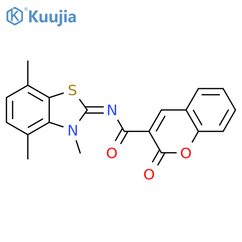 2-oxo-N-(2Z)-3,4,7-trimethyl-2,3-dihydro-1,3-benzothiazol-2-ylidene-2H-chromene-3-carboxamide structure