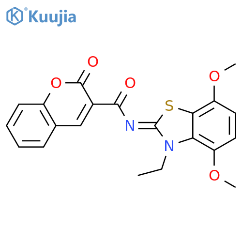 N-(2Z)-3-ethyl-4,7-dimethoxy-2,3-dihydro-1,3-benzothiazol-2-ylidene-2-oxo-2H-chromene-3-carboxamide structure