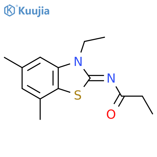 N-(2Z)-3-ethyl-5,7-dimethyl-2,3-dihydro-1,3-benzothiazol-2-ylidenepropanamide structure